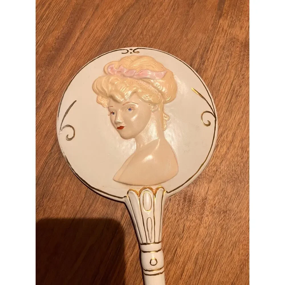 Vintage Hand Mirror Ceramic Blonde Woman, French Inspired,‎ McRae's 1970s, Old